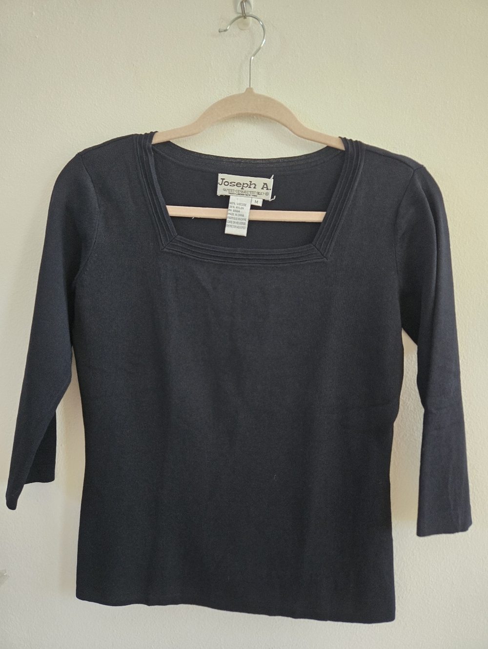 Joseph A. Black Square-Neck Long Sleeve Knit Top Size M